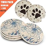 SALE - Enkore Ceramic Coasters - Set of 6 Absorbent Natural Stone Coaster In Deluxe Black Iron Metal Holder - Modern & Functional, Octopus Design With Furniture Surface Safe Cork Backing