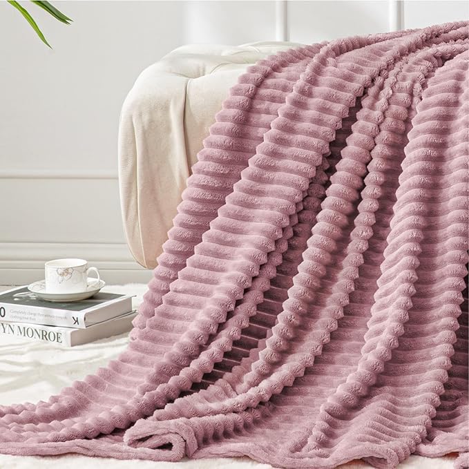 Cortina Ribbed Fur Blanket Single Size -3D Ribbed Fur Soft and Warm Decorative Fuzzy Blankets – Cozy, Fluffy, Plush Lightweight Throw Blankets for Couch, Bed, Sofa(Pink, 150x200 CMs)-picture-10