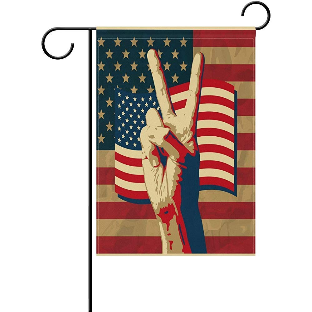 Yard Flags,Victory Sign American Vintage Usa Flag Stylish Seasonal Garden Flags For Family Holiday Decoration 32CMx45.7CM
