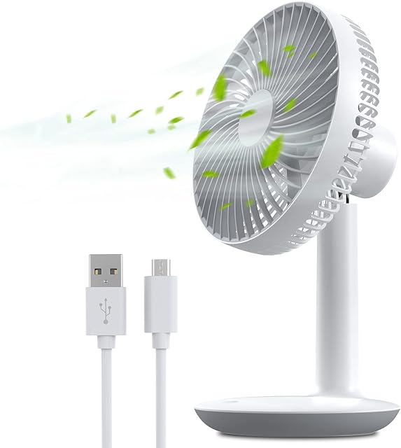 6-Inch Rechargeable Small Desk Fan, Portable Battery-Operated USB Table Electric Fan with 4 Speed Levels, Personal Mini Fan for Home Bed Study Room Bedroom Office Camping Cooling - Quite & Silent
