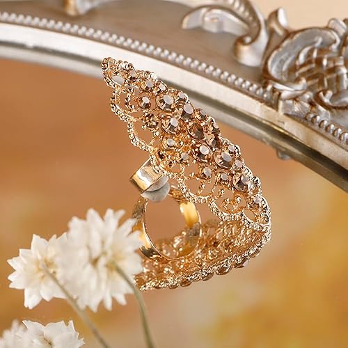 Vista 5 de Aimimier Anillo de cristal de dedo completo bohemio antiguo lujoso Armadura larga anillos de nudillos