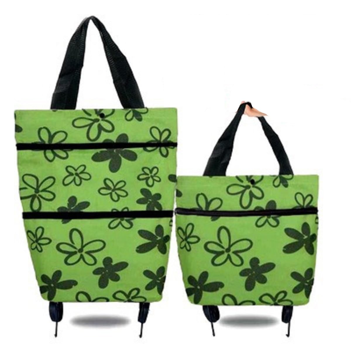 Swpato Reusable Grocery Bags with Waterproof Coating and Folding Wheels - Foldable Tote Bags for Shopping, Multi-Purpose Storage for Groceries（Green
