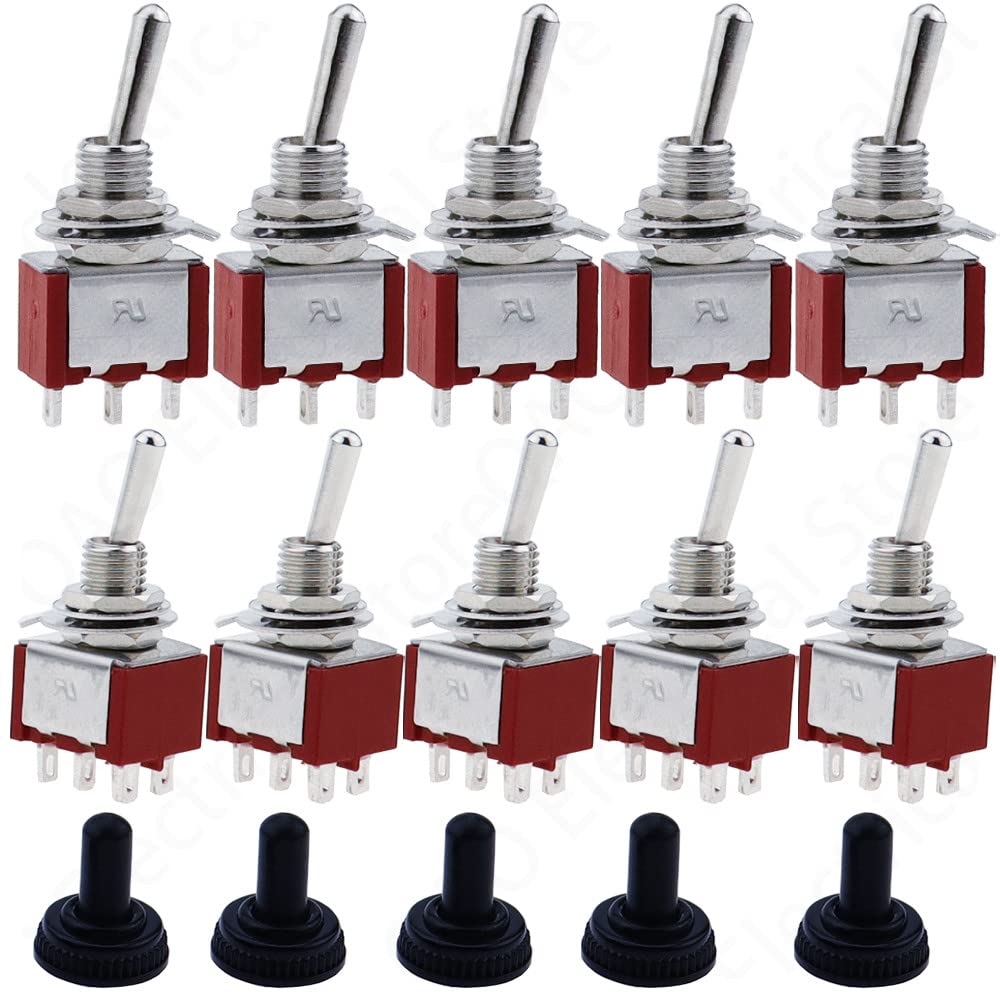 Generic Sunnyskar 5PCS 6MM Reset Latching Toggle Switch MTS-102 5A 6A 125V 3A 250 AC Mini 3 6PIN ON-ON ON-Off-ON Rocker Switch Lights Motors - (Color: 5PCS Waterproof Cap/Size: Without Cap)