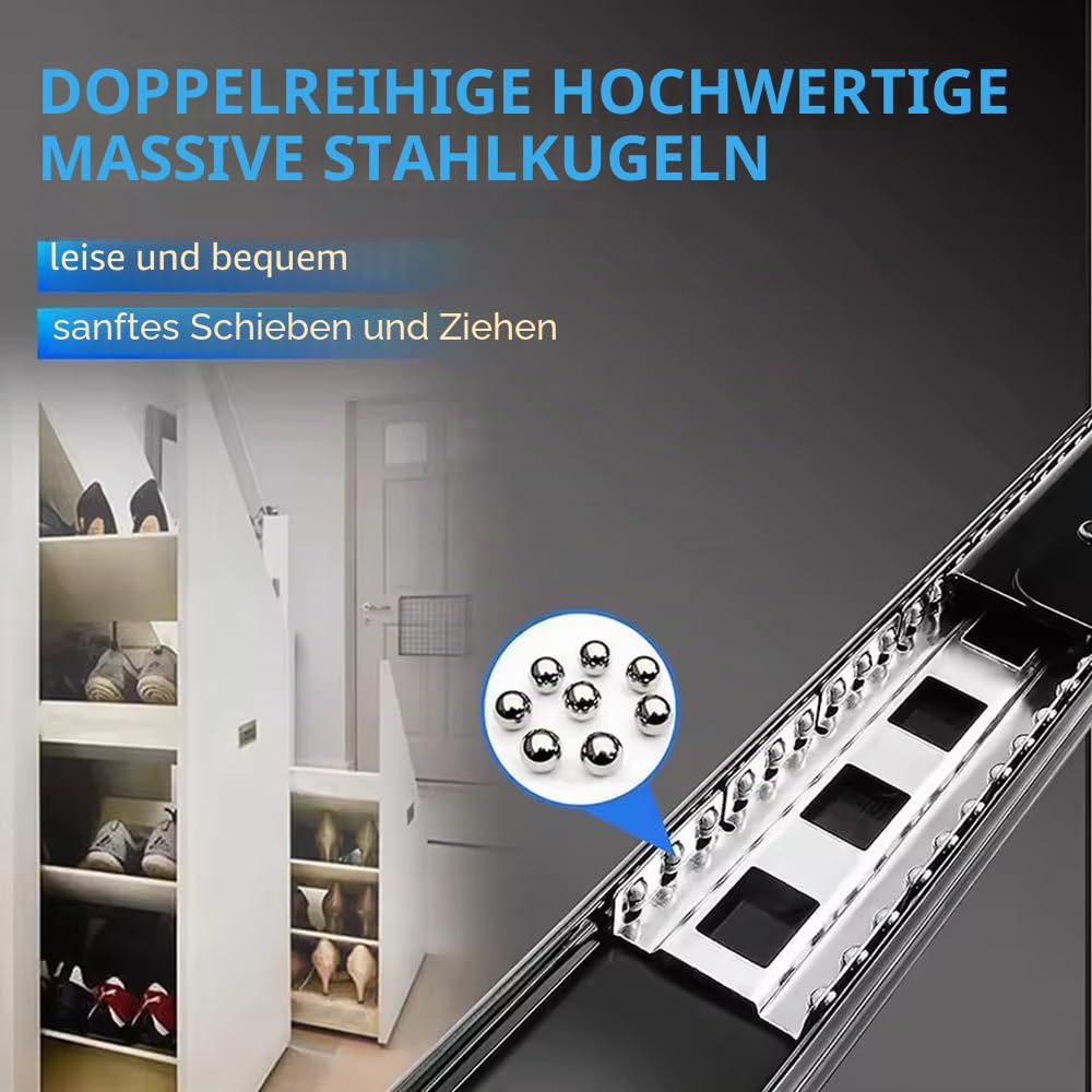 Schwerlastauszug,Schubladenschienen,Sschubladenauszug,2PCS Schubladenschienen 500-1200mm 3 Falten Doppelte Reihen von Stahlkugeln reibungsloses Schieben 120 KG Tragkraft für Schubladen