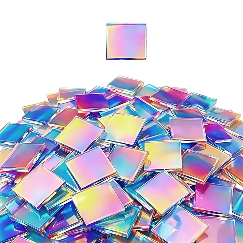 Iridescent Mosaic Tiles, 100PCS Acrylic Squares for DIY Art Projects