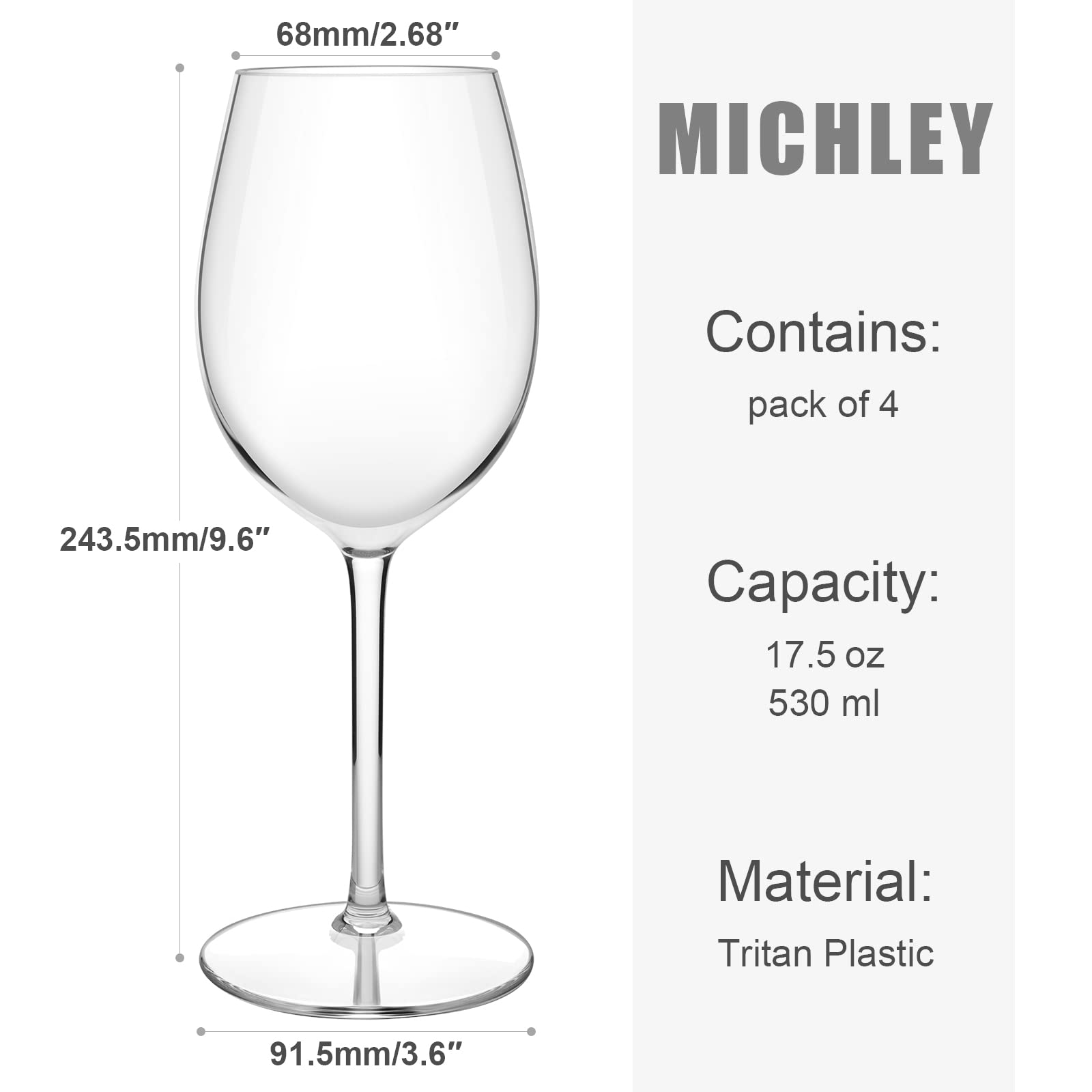 MICHLEY Mordern - Juego de 4 copas de vino tinto grandes, de plástico Tritan de 18 onzas, irrompible, reutilizable, para exteriores, bodas, cumpleaños