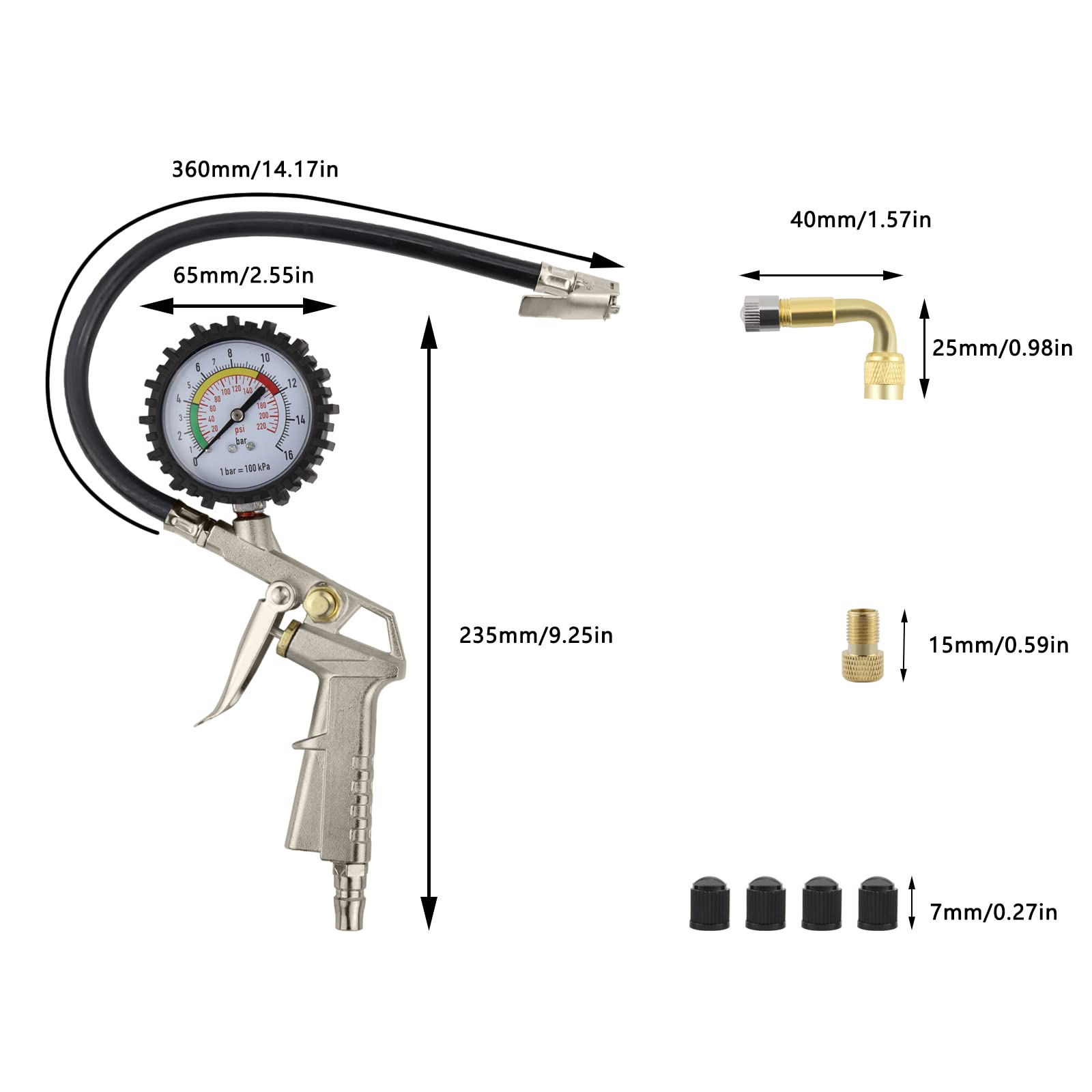 ENDARK Manometre Pression Pneu Gonfleur Pneu - Manomètre Compresseur