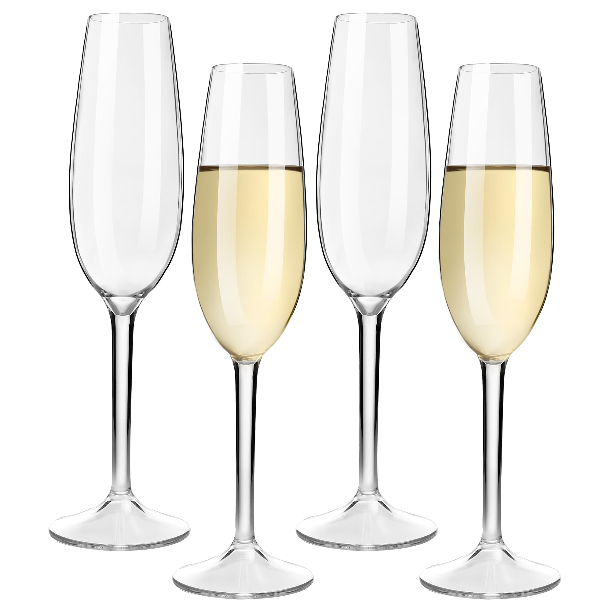 HAHASHOW Unzerbrechlich Tritan-Kunststoff Champagnergläser, Sektgläser, Camping Weingläser, 226ml Sektflöten für Party, Spülmaschinenfest, 4er Set