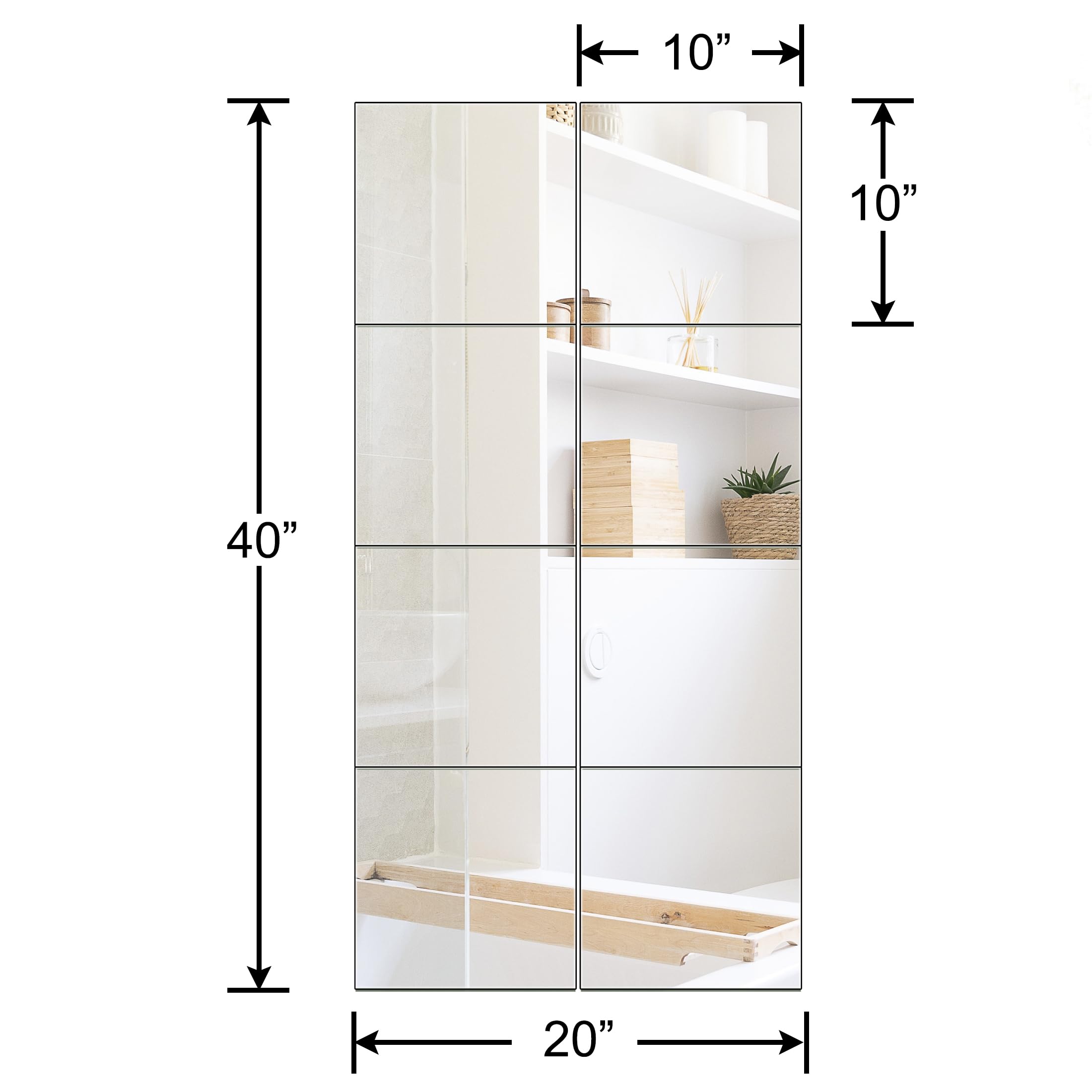 Ruomeng Gym Mirror Tiles - 14" x 12" x 12Pcs Wall Mounted Mirror Glass Frameless Full Length Mirror Tiles for Home Gym, Bedroom, Door & Bathroom: 10"x10"-8pcs