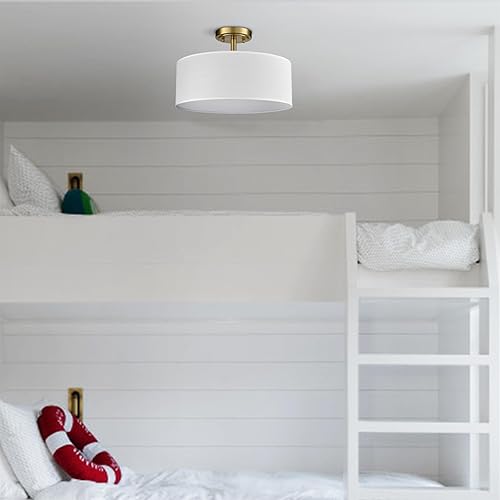 Vista 12 de Lámpara de techo semiempotrada dorada regulable de 15 pulgadas con pantalla de tambor, lámpara LED de latón, para dormitorio, pasillo, sala de Dorado