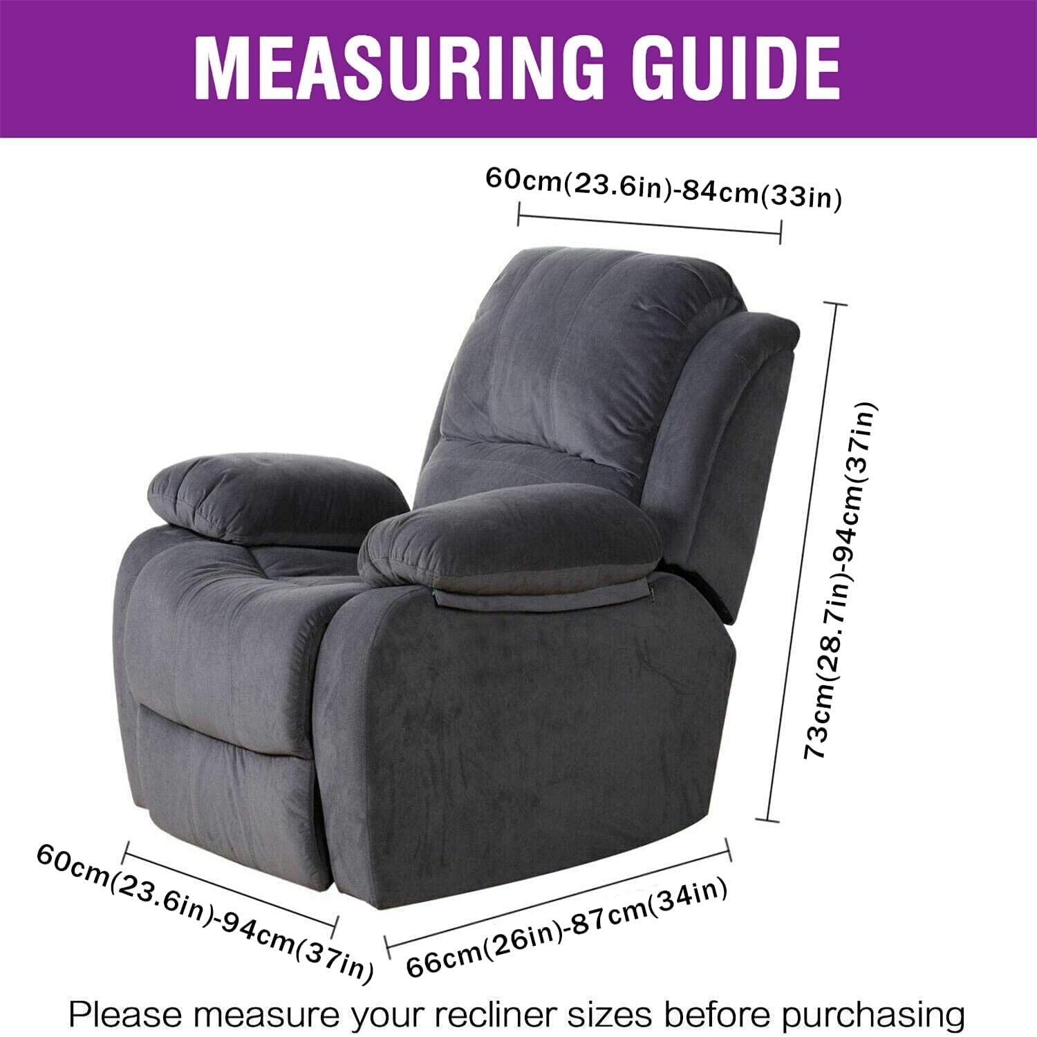 Fundas Reclinables de Terciopelo Funda de Sofá Reclinable Elástica Fundas Reclinables para Sillas Supersuave Funda de Sillón Lavable Antideslizante con Bolsillo Lateral para Sala de Estar