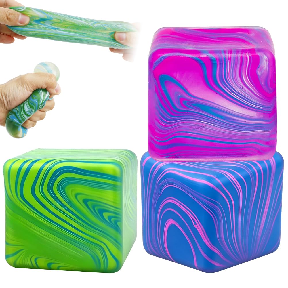 Cube Doh Squishy Toys, Ice Cube Stress Balls for Adults Kids, Giant Soft Textured Sensory Sugar Balls Squeeze Toys for Relax Anxiety Stress - 3pcs â image 1