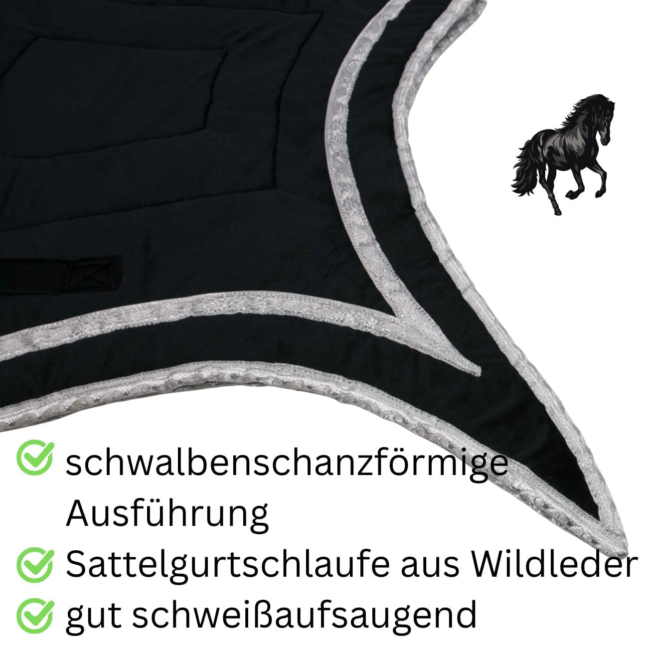 AMKA spanische Barock Schabracke mit silberfarbener Einfassung - Biese Antik Schabracke
