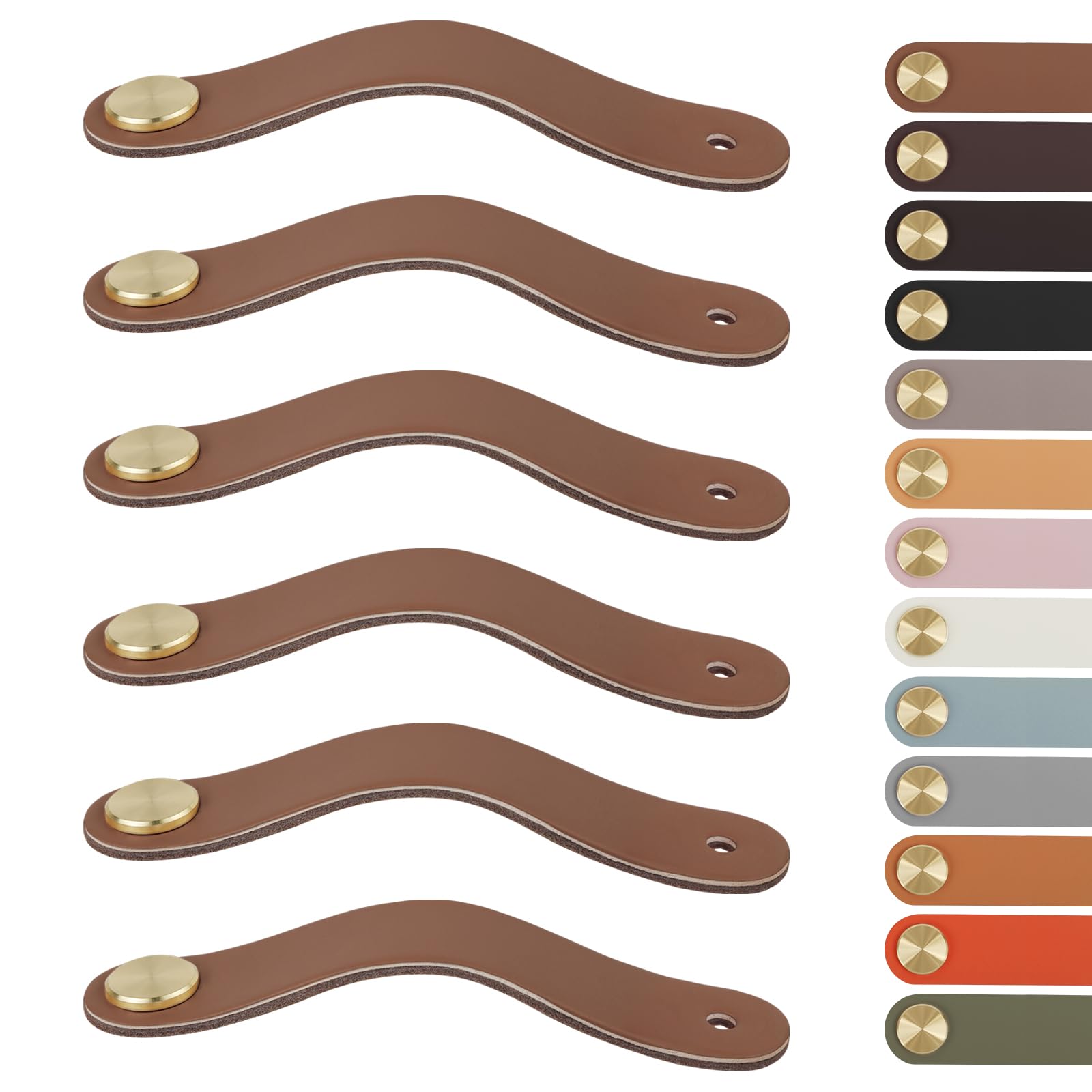 LEREATI 6pcs Leather Drawer Handles Fit to Cupboard Single Hole, Faux Leather Pulls Cabinet Handles