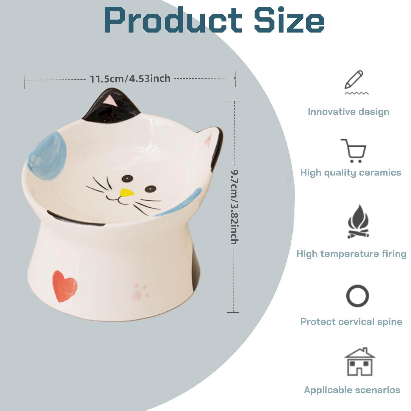Ceramic Cat Feeder, Elevated Cat Feeding Bowls with Stand Tilted, Neck Protective for Pets 15° Tilted Raised Feeder - Image 2