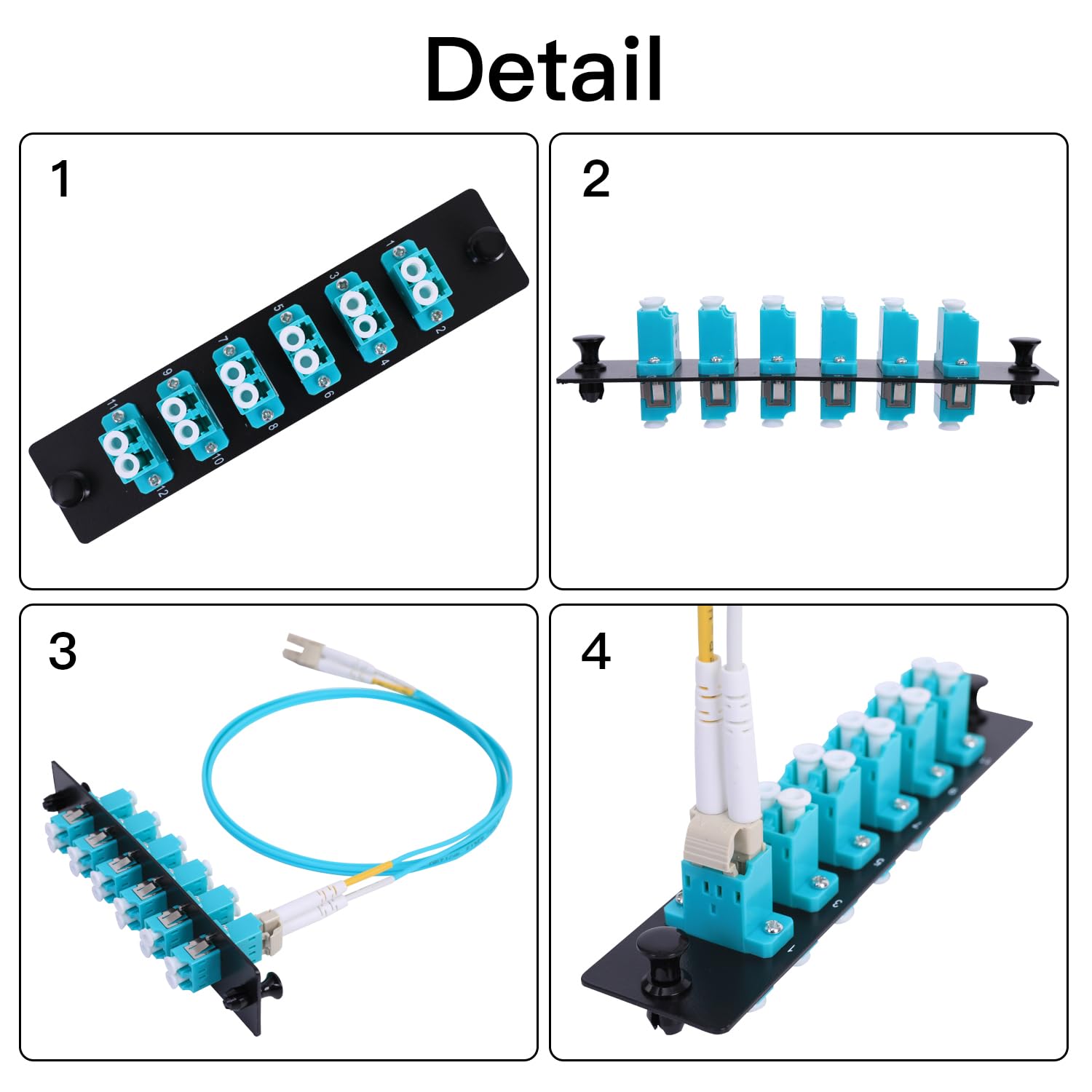 GESD 4PCS 6 Duplex 12 Core LC Adapters OM3 Fiber Patch Panel LGX Footprint Loaded 12 Fiber Ports Couplers Enclosure - LC UPC Blue Compatible with Multimode SingleMode |1.25G/10GB OM1-OM3