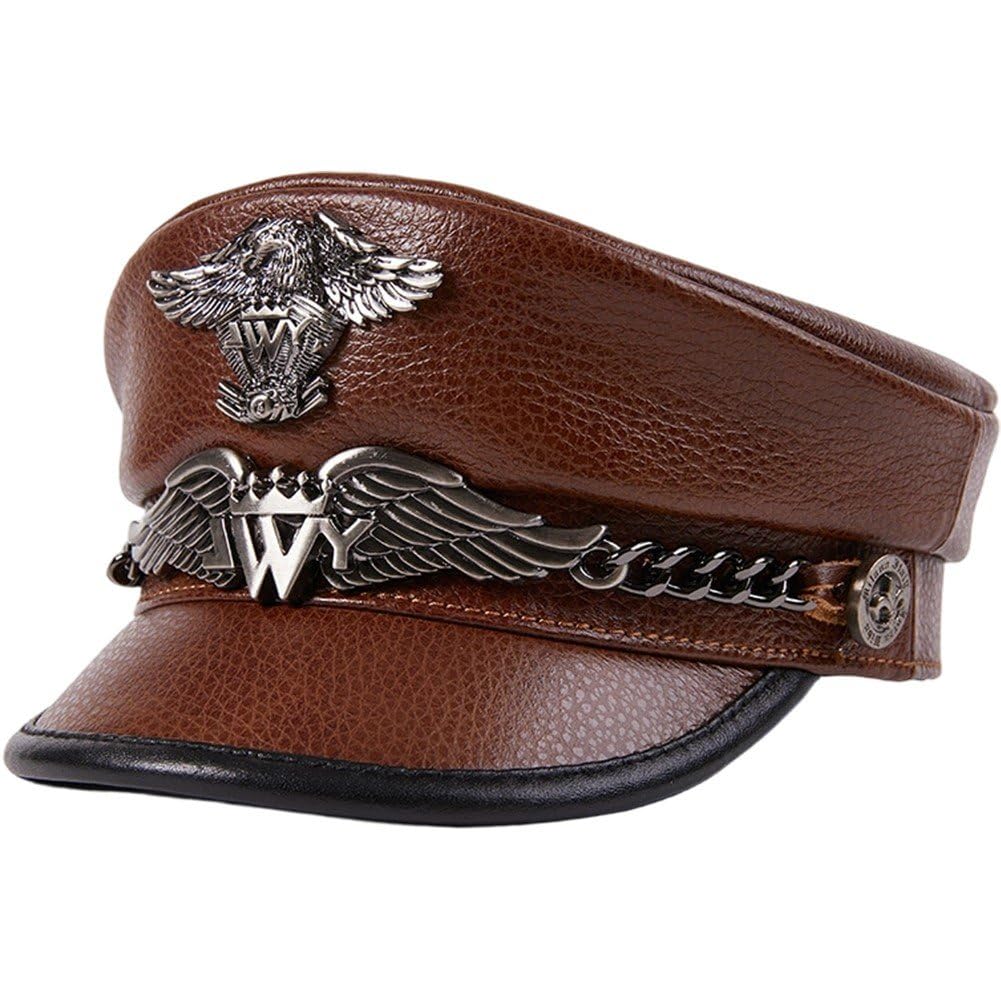 Cappello Militare Vintage, Berretto 'Esercito Tedesco, Berretto in Pelle, Stile Militare, con Visiera, Berretto in Pelle di Mucca Uomo, Classico Cappello Militare Caldo 'Esercito