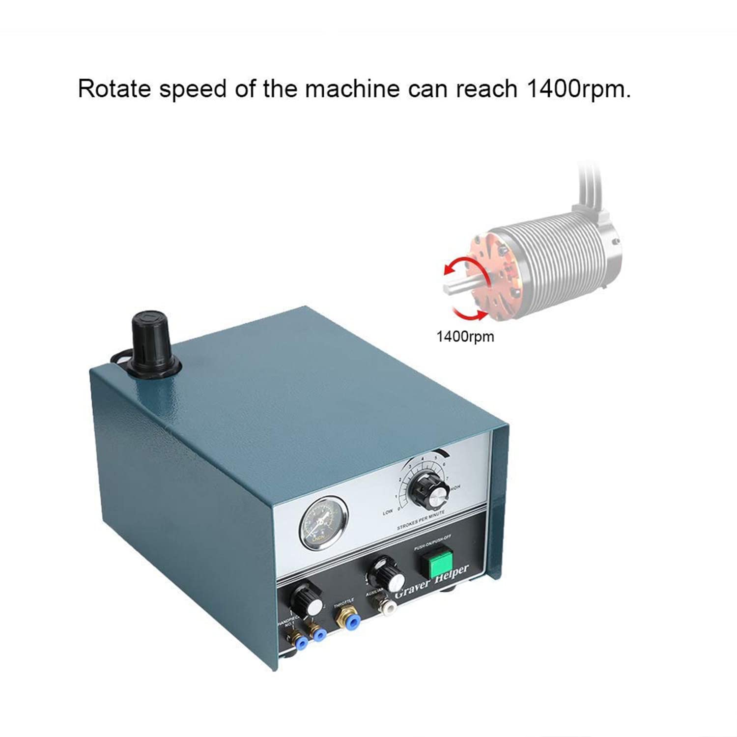 Pneumatische Graviermaschin 100-4000rpm/min Schmuck Gaviermaschine 60W Doppelseitige Schmuckstecher 110V/220 V Double Ended Drehgriff Gravieren mit Fußschalterpedal,220V