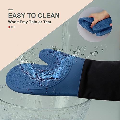 Vista 18 de sungwoo Guantes de horno de silicona, resistentes al calor, con forro acolchado, agarre texturizado antideslizante, perfectos para barbacoa, Negro