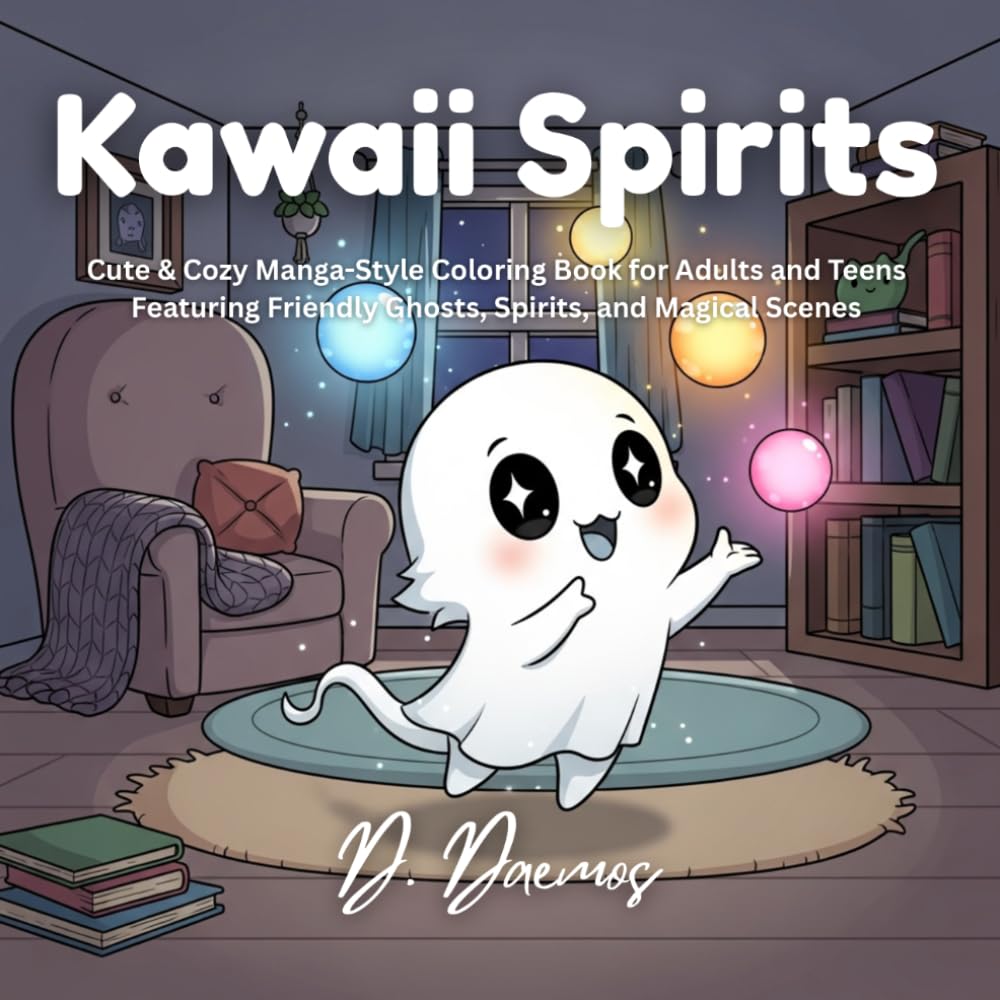 Kawaii Spirits: Cute & Cozy Manga-Style Coloring Book for Adults and Teens Featuring Friendly Ghosts, Spirits, and Magical Scenes