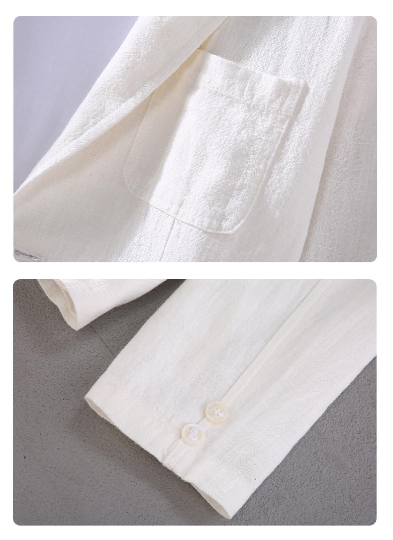 Chaquetas De Verano para Hombre Blazers para Hombre Estilo Casual Elegante Corte Regular Algodón Lino Chaqueta De Traje Deportiva Moderna Manga Larga Solapa con Muesca Abrigo De Traje De Dos Botone