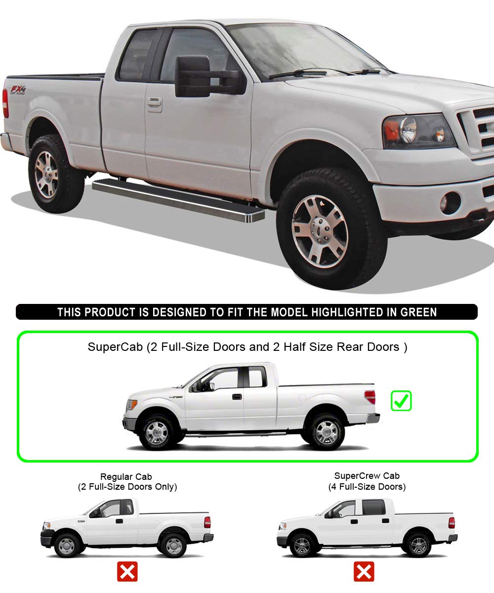 APS (Silver 6in 304 Stainless Steel Running Boards Nerf Bars Side Steps Compatible with Ford F150 2004-2008 Super Cab (Exclude Heritage)