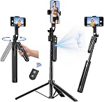 YAyusi Trépied de suivi automatique du visage 360° Rotation avec support, 70.9" Motion Sensor Téléphonie Tripod Stand, Pas d'application, Gesture Control, Smart Face Body Auto Tracking Selfie Stick Tripode pour le streaming vidéo/en direct