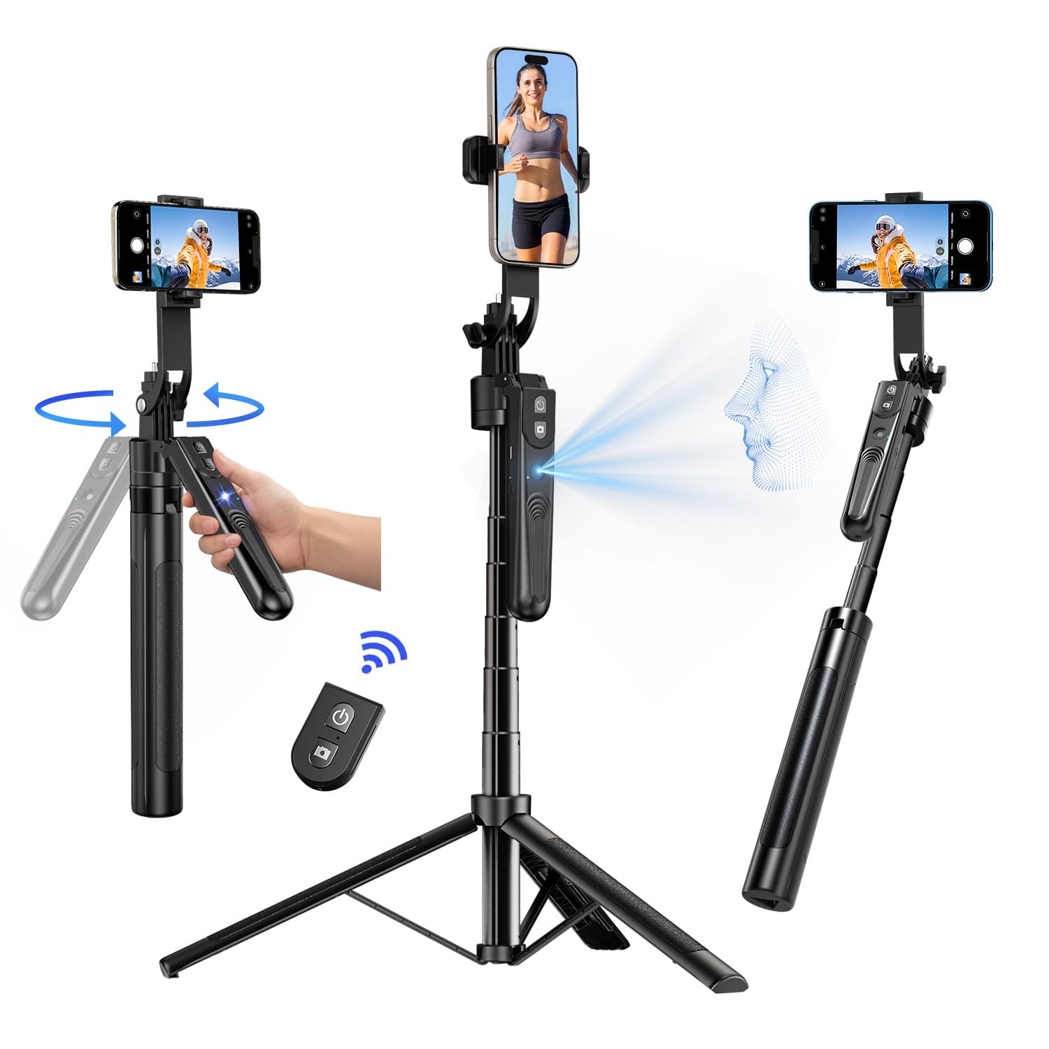 Auto Face Tracking Tripod 360 Rotation with Stand 70 9 Motion Sensor Phone Tripod Stand No App Gesture