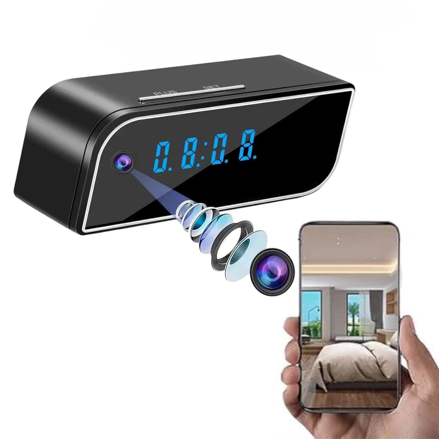 SIFER 1080P FHD WiFi Digital Table Clock Invisible Spy Camera for Home Hidden | Remote Monitoring | Cloud & SD Card Storage | Nanny Hidden Camera with Audio & Video Recorder for Home & Office Security