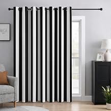 Black and White Striped 100% Blackout Sliding Door Curtains, Thermal Insulated Noise Reducing Room Divider Curtain for Patio Door, Modern Vertical Stripe Wide Drapes, 1 Panel, W100L84