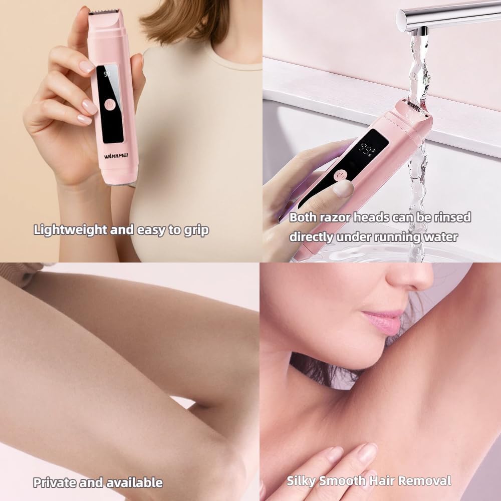 SilkSpeech Bikini Trimmer,Dual-Head Electric Shaver, Razors for Women, IPX6Waterproof with LED Display, Rechargeable for Portable&Easy Cleaning Lady Underarm Pubic Leg Arm Face