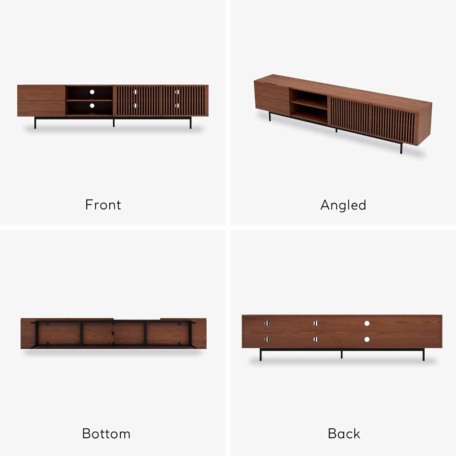 POVISON Modern Media Console with Storage, 95'' Solid Wood TV Stand for 75+ Inch TV, Farmhouse Slatted Door Entertainment Center, Full Assembled Tall Cabinet with Metal Legs, Solid Ash Veneer