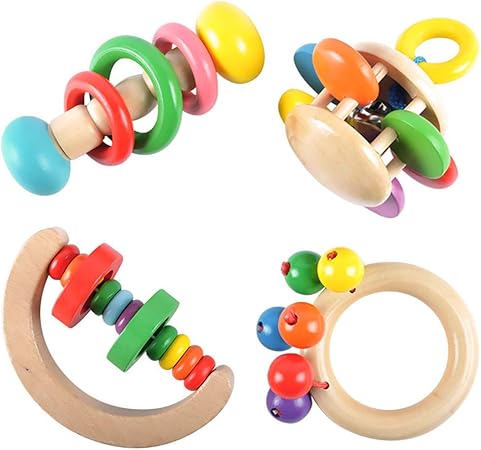 Amazon 木製赤ちゃん用ガラガラおもちゃ 赤ちゃんがガラガラをつかむガラガラガラの知育玩具 音楽玩具 3ヶ月 6ヶ月 9ヶ月 12ヶ月 の幼児幼児教育玩具 がらがら ラトル おもちゃ