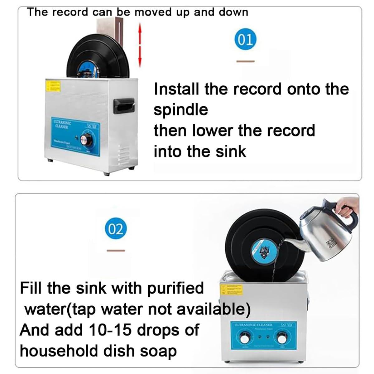 Pulitore ad ultrasuoni, 6,5 l, sistema di pulizia dei dischi in vinile con riscaldatore e timer, macchina professionale per la pulizia dei dischi, include 6 accessori