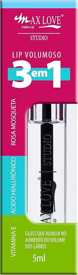 Gloss Labial Max Love Volumoso 3 em 1 - Incolor Cor 300 - Efeito Plumping e Hidratante - Batom Brilho