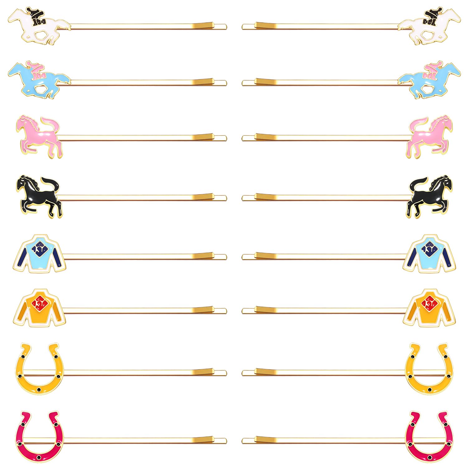 16PCS Derby Hair Clips Derby Bobby Pins Enamel Horseshoes Rose Flower Horse Hair Barrettes Horse Racing Hair Accessories Derby Day Gifts