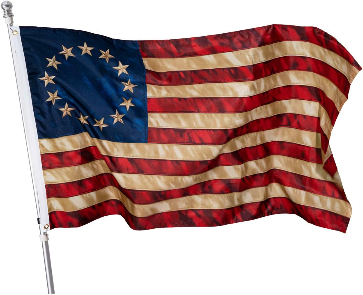 Homissor Tea Stained American Flag 13 Stars 3x5 Outdoor- Betsy Ross Flag 13 Colonies Primitive Vintage US USA Flags Banner Heavy Duty (Tea Printed Star Flag)