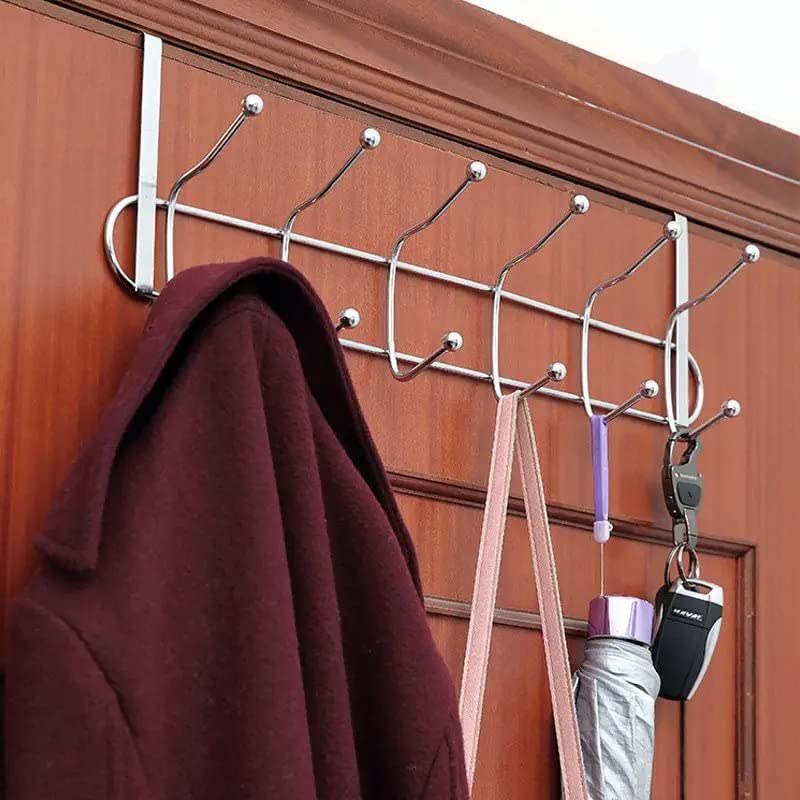 Epark Multi - Functional Metal Chrome Finish Over The Door Hook Hanger Organizer/Wall Hook Rack for Hanging Clothes, Towel in Room, Kitchen, Bathroom - Silver (12 Hook) Pack of 1