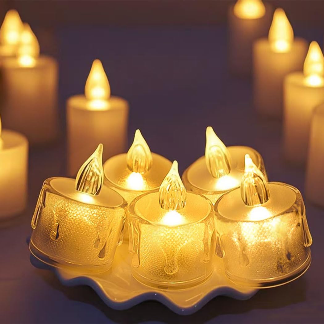 Battery Tea Lights Candle 12 Pack, Led Flameless Tealight for Romantic Night, Crystal Electric Fake Candle LIghts for Wedding Decro, Valentines Decorations, Votive Led Candle for Holiday Celebaration
