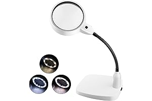 Glare-Free Magnifying Glass with Light - 10x Magnification, Weighted Base, 4.8” Lens