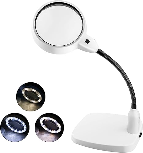 Lupa con lupa iluminada de luz 10X con base ponderada, lente de 4.8 pulgadas para ampliación clara, lupa de escritorio para pintar en miniatura,