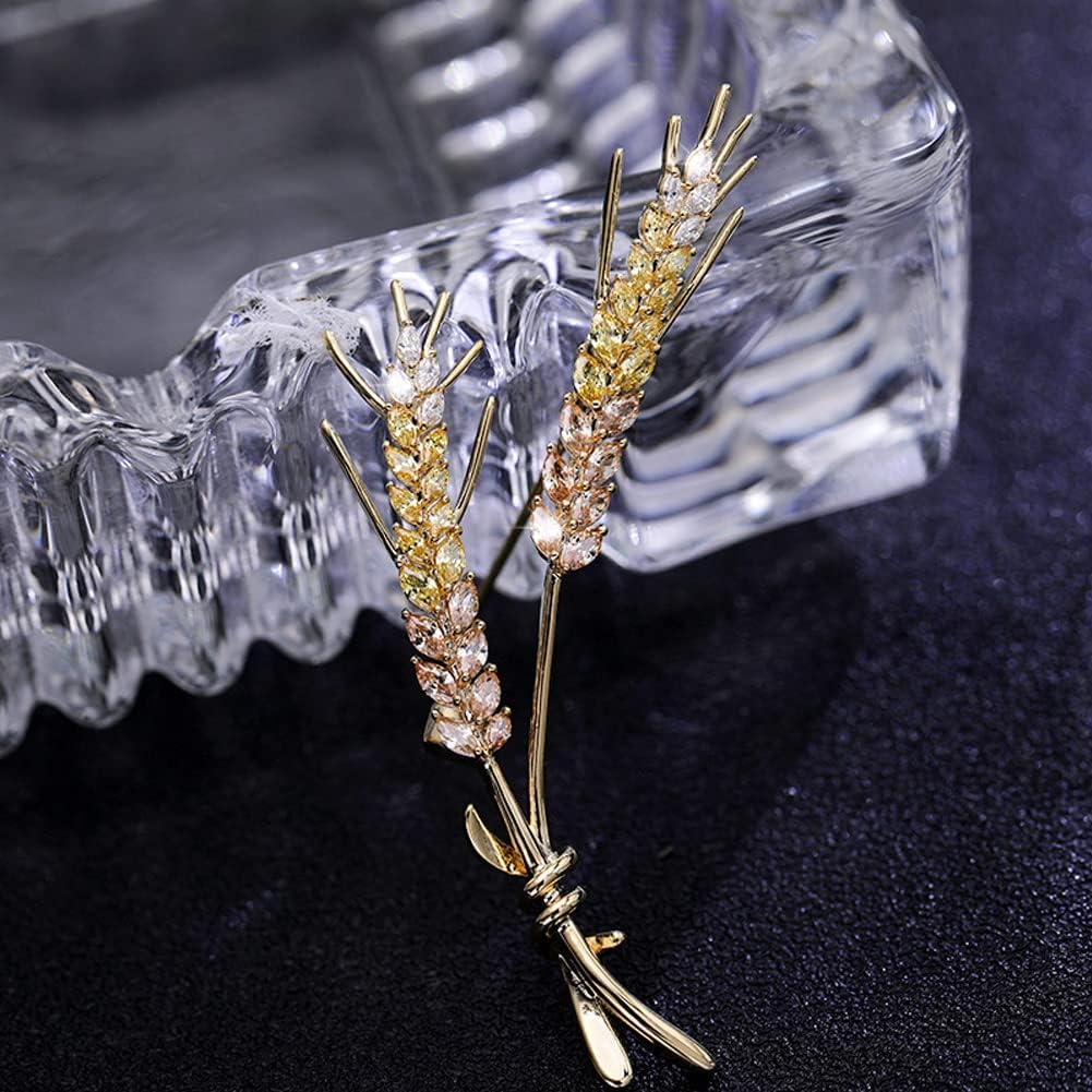 Rhinestone Lady Brooch Pin Fashion Crystal Wheat Bouquet Collar Pins Women Coat Brooches