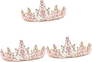 3 Peças Coroa Infantil Rosa Flor Concurso Coroas De Aniversário Para Mulheres Tiaras Coroas E Tiaras Noiva Princesa Diamante Headpiece Meninas Tiara Miss Acessórios De Liga