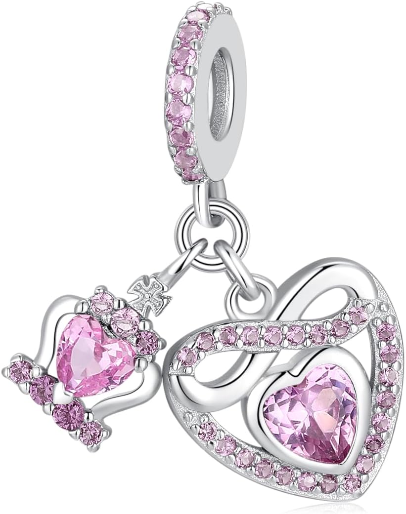 Birthstone Charms for Pandora Charms Bracelets - 925 Sterling Silver Infinity Heart Dangle Charm fit Bracelet and Necklace Birthday Jewelry Gifts For Women