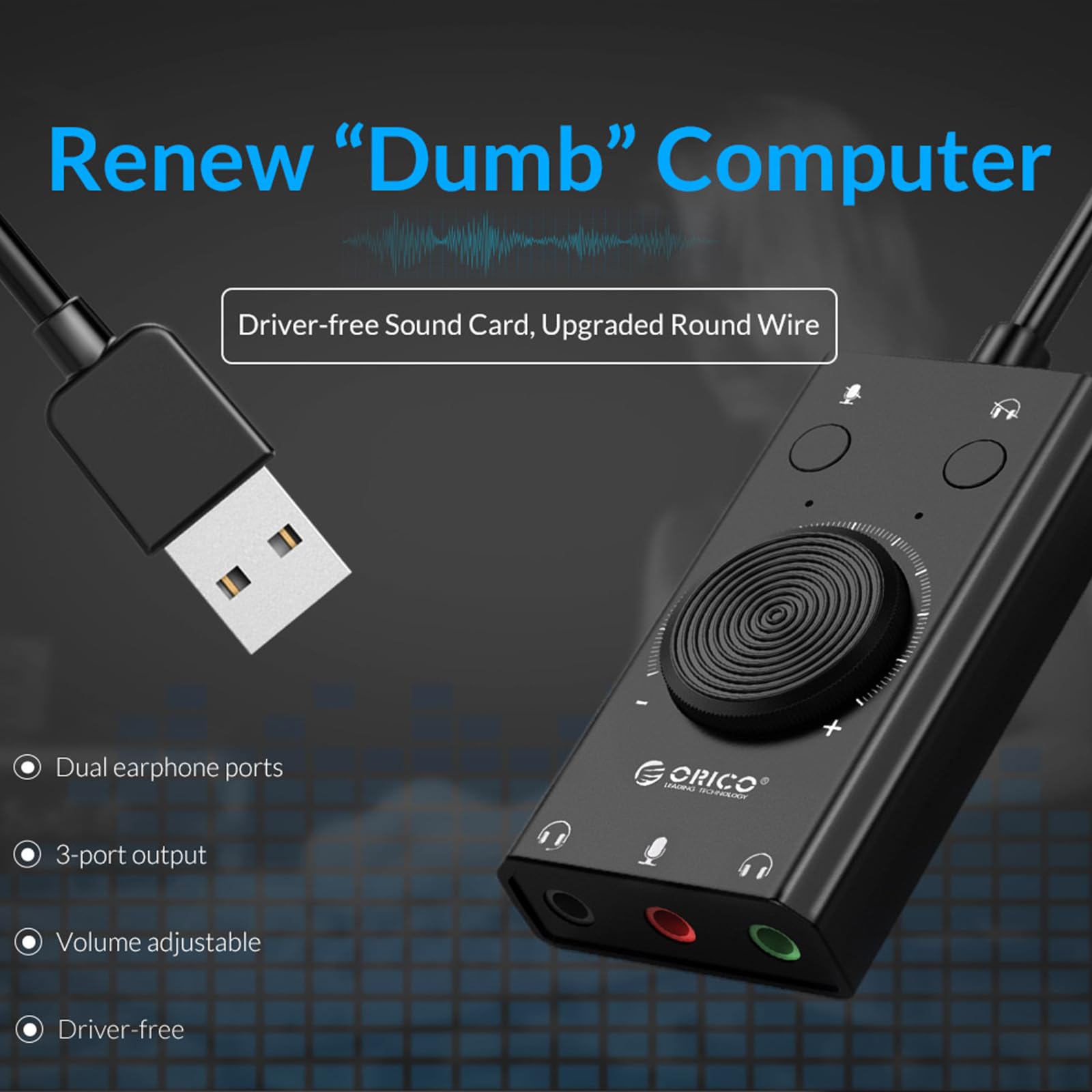 docooler SC2 Scheda audio USB Cuffie esterne PC desktop Notebook Convertitore audio Volume regolabile Plug and Play senza driver