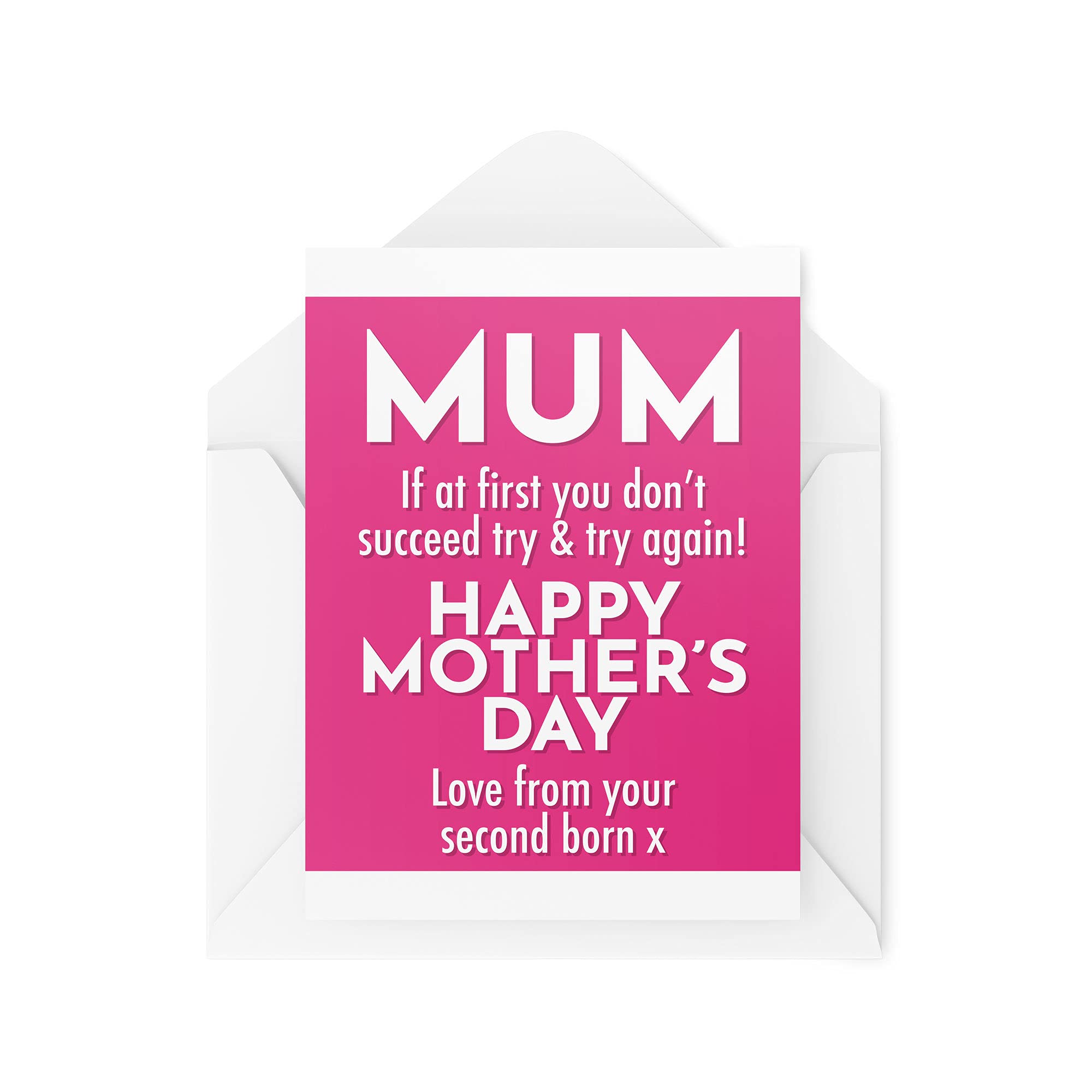 Funny Mother's Day Cards, Card from Second Born, Try & Try Again, for Mum Novelty Profanity Mummy Banter for Her Mother Joke, CBH496