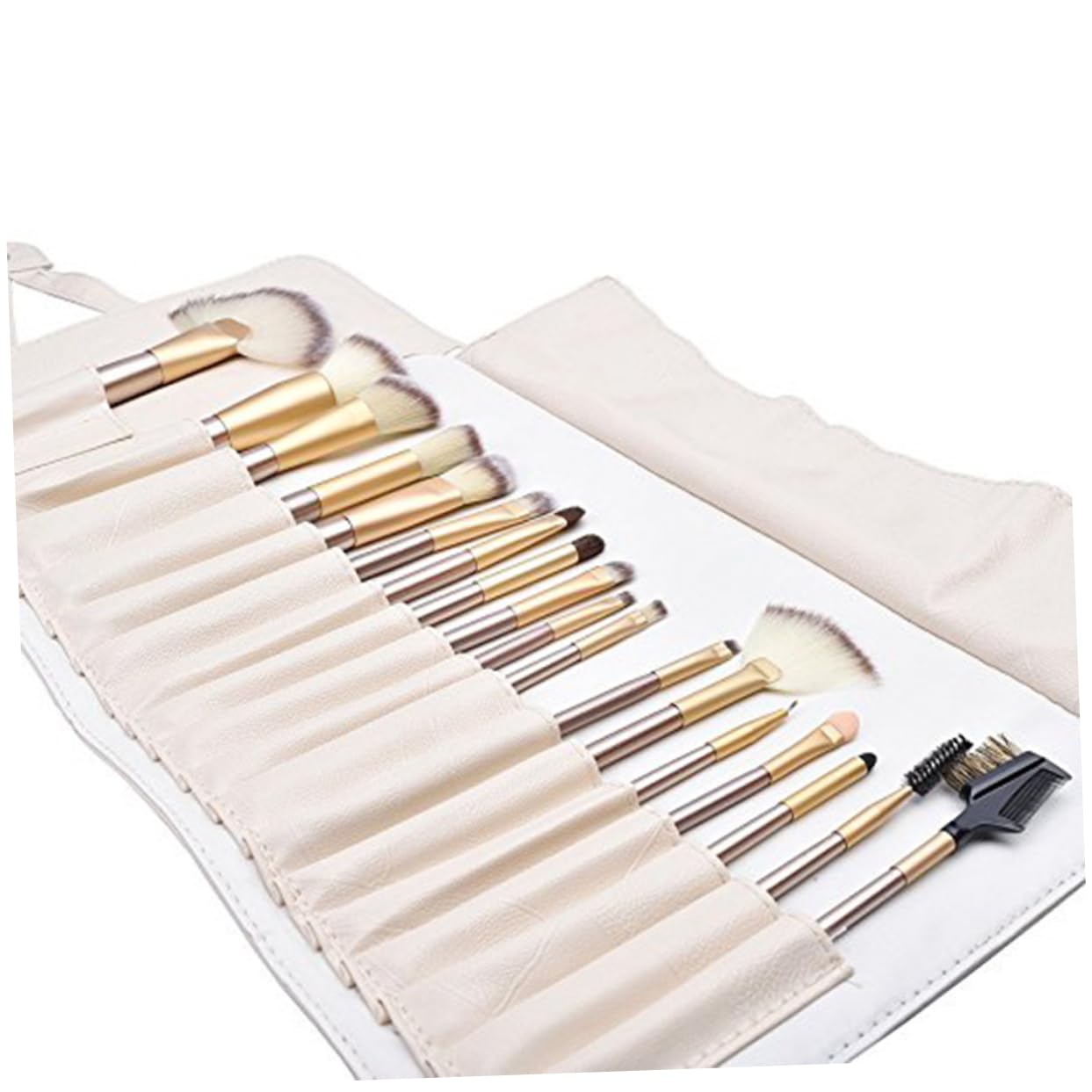 Set Pennelli 24 Pezzi con Manico in Legno e Custodia Pu | Set Professionale per Viso e Occhi, Set Completo, Pratico da Viaggio e Facile da Riporre
