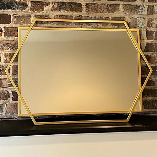 Autdot Espejo decorativo de pared de 22 x 32 pulgadas, espejo de baño dorado para pared con hexágono y marco de metal rectangular, espejo moderno y
