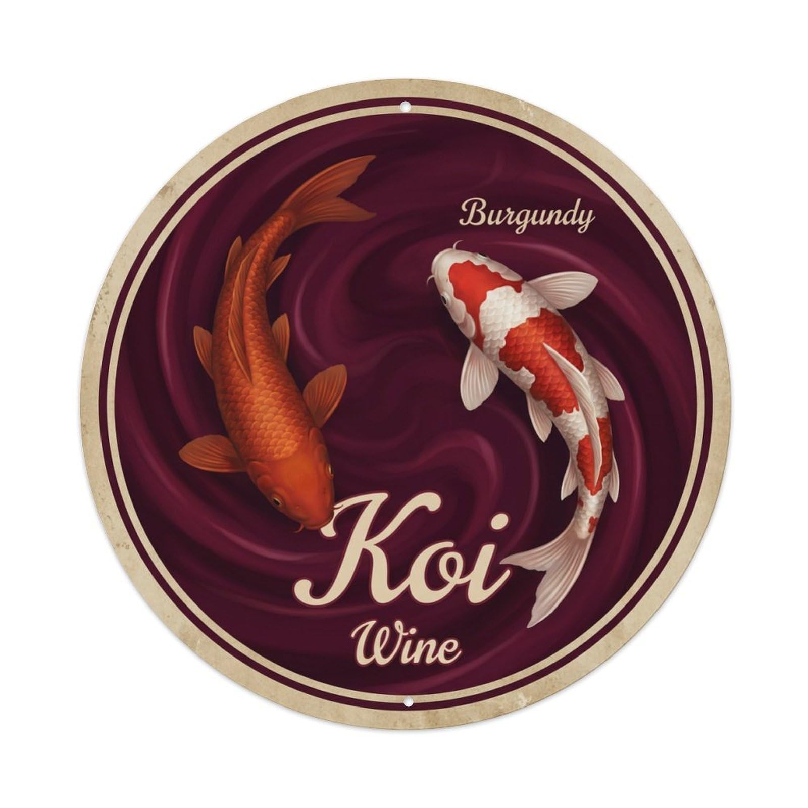 Koi Fish Burgundy Wine Waters Deep Rich Elegant Luxurious Metal Tin Sign