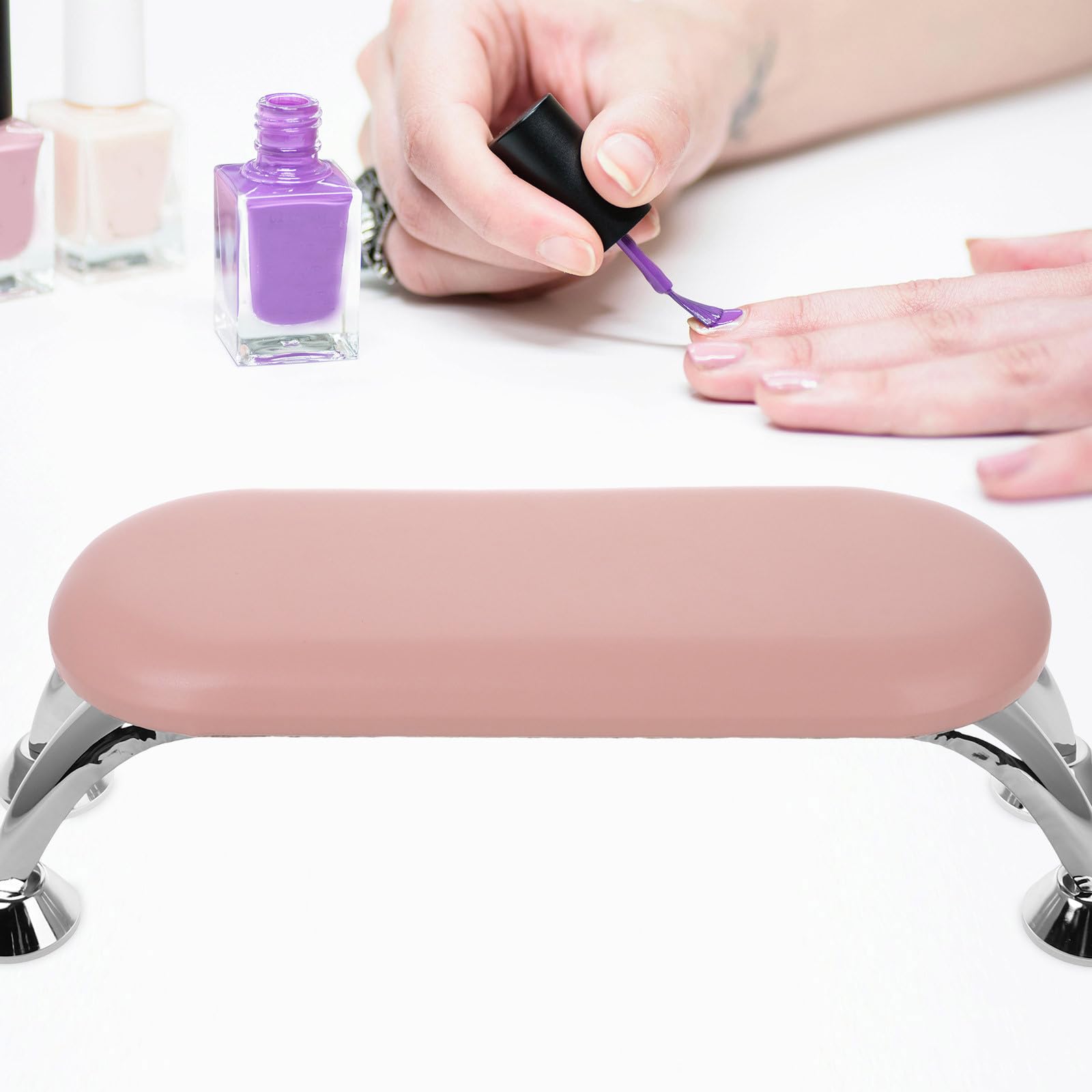 Cuscino Poggiabraccio per Manicure in Pu Rosa Supporto in Ferro
